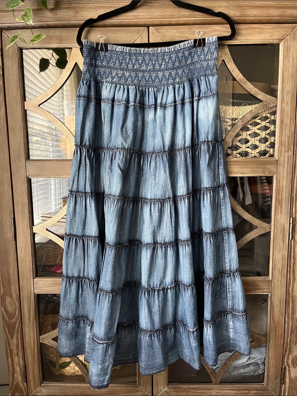 Soft Surroundings Blue Tiered Smocked-Waist Maxi Skirt